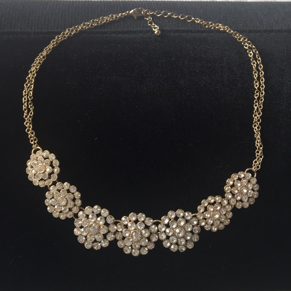 Rhinestone and gold metal statement necklace